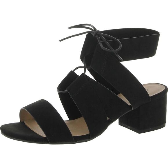 Qupid Womens Jaden Black Faux Suede Ankle Strap Dressy Heels Shoes NWT - Picture 1 of 3